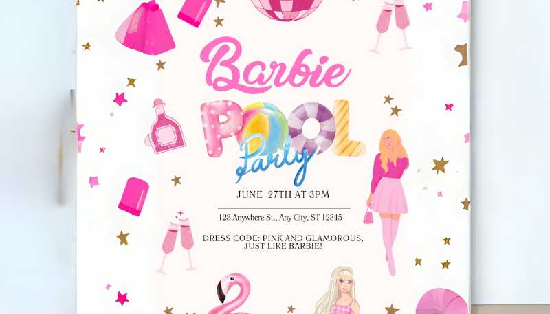 barbie pool party invitation