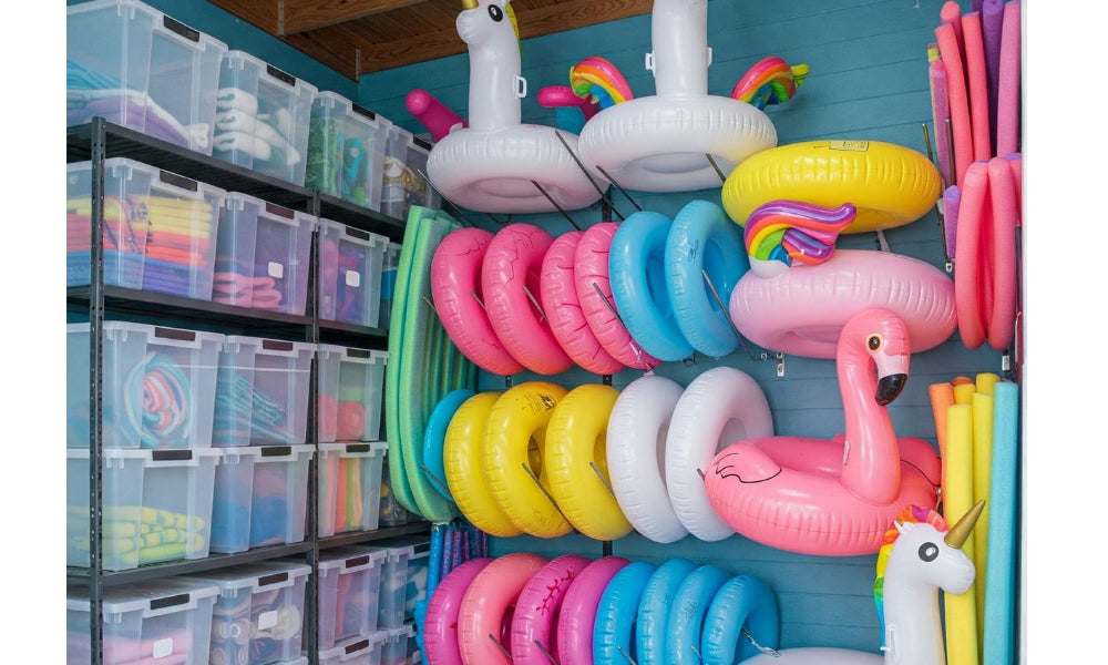 Floatie Storage Storing Pool Floats and Keeping Them From Blowing Away – Floatie Kings