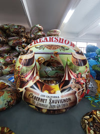 Decorative pillow with ' Freakshow ' design on a white background