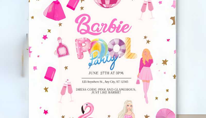 barbie pool party invitation 