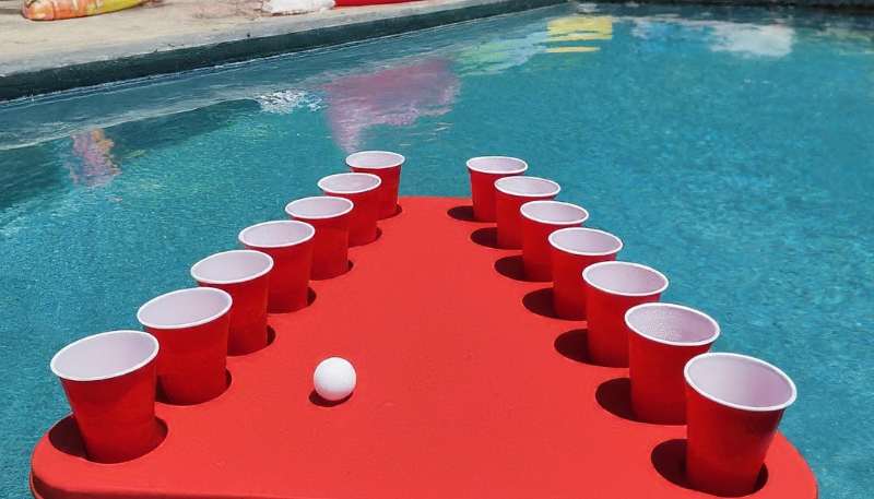 graduation pool party floating beer pong