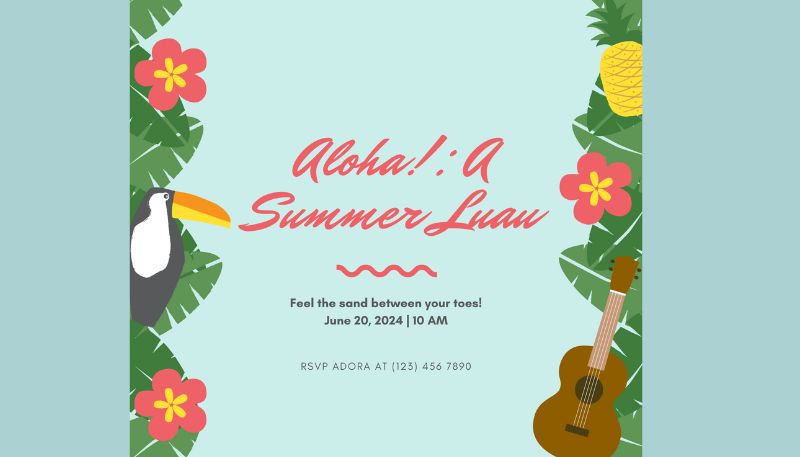 hawaiian pool party invitation