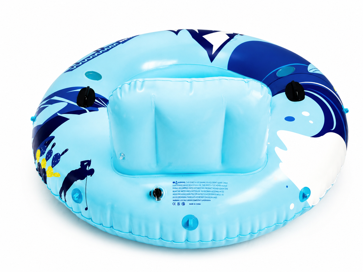 Inflatable child's pool float with shark design on a white background