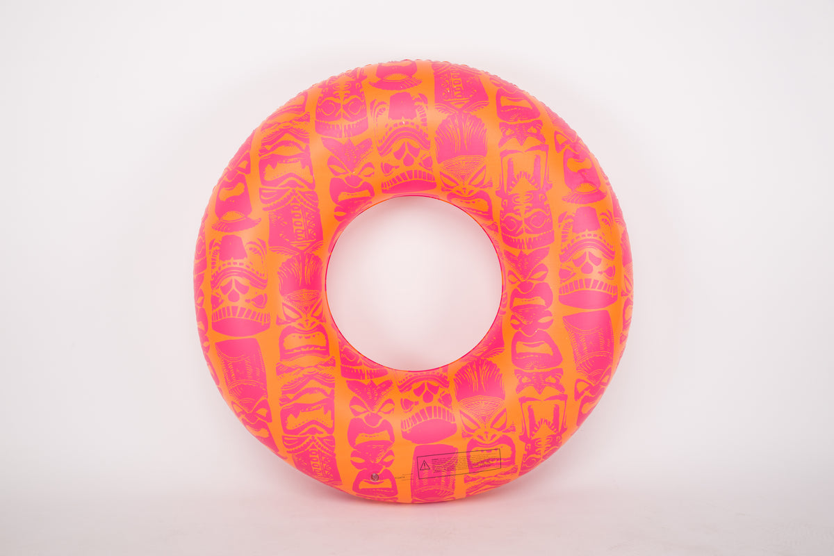 Pink and orange inflatable ring on a white background