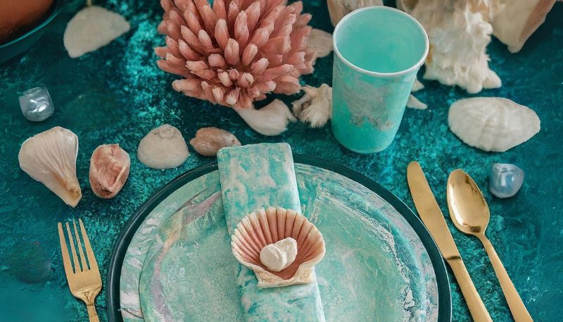 mermaid pool party table settings