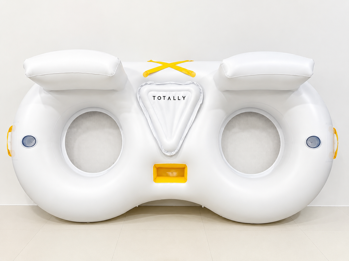 double ring tube  with yellow accents on a light gray background