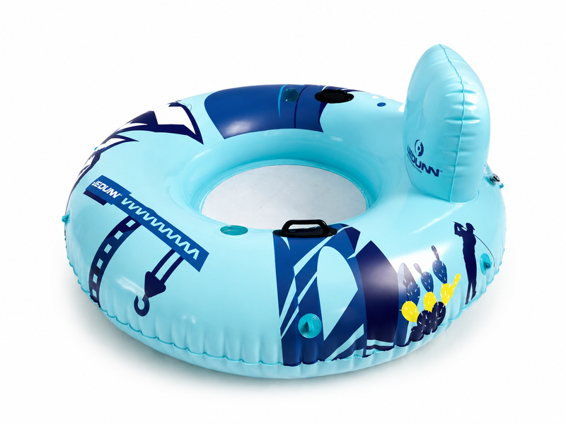 Inflatable pool float with cartoon character design on a white background