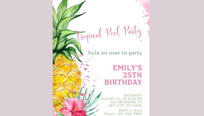 tropical pool party invitation